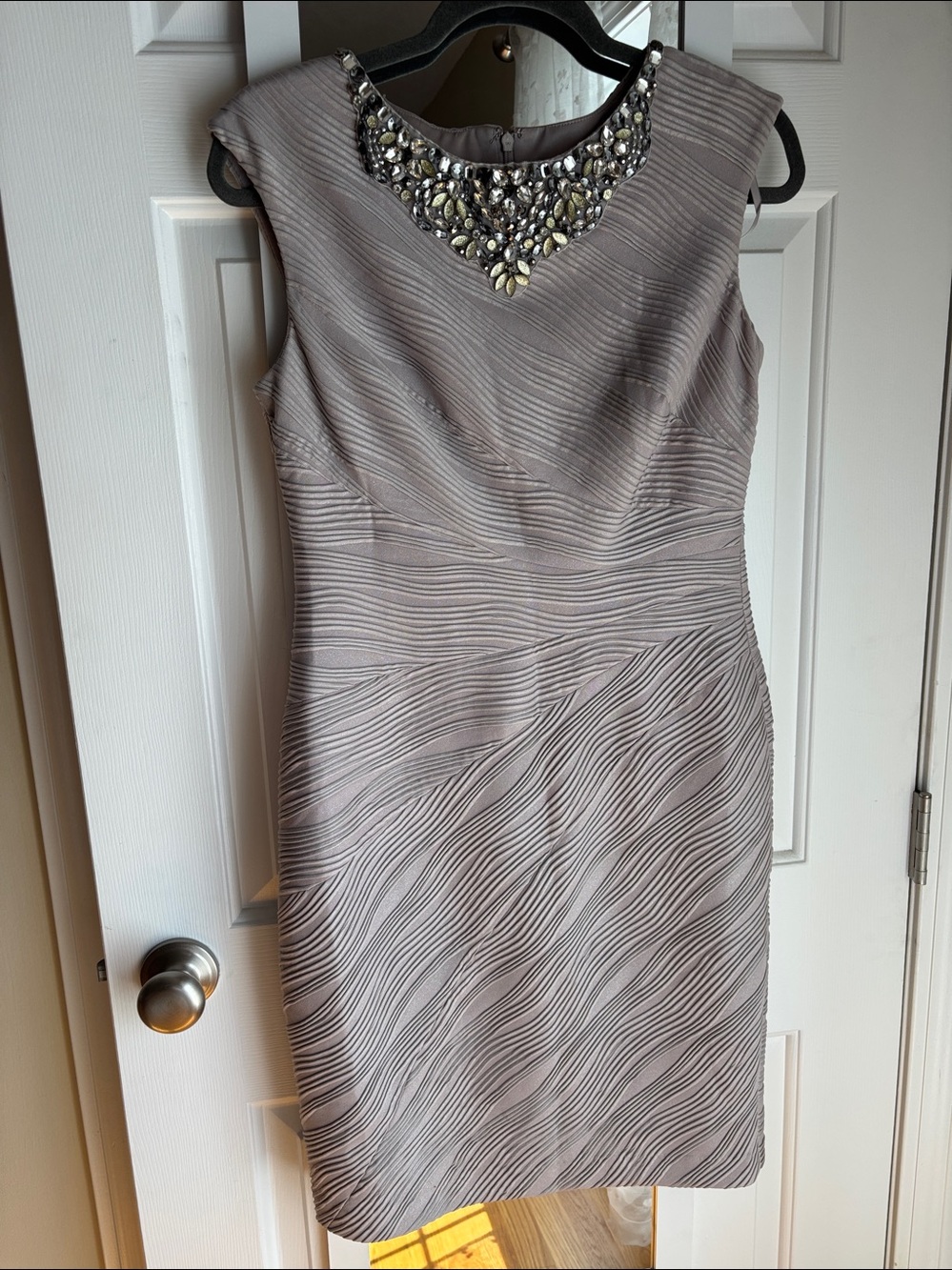 Eliza J silver shimmer jeweled cocktail dress 8